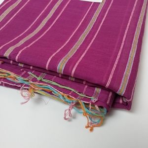 Vintage Hand Woven Fuchsia Striped Cotton Fabric Loomed 1 Yard + Remnant Sheer